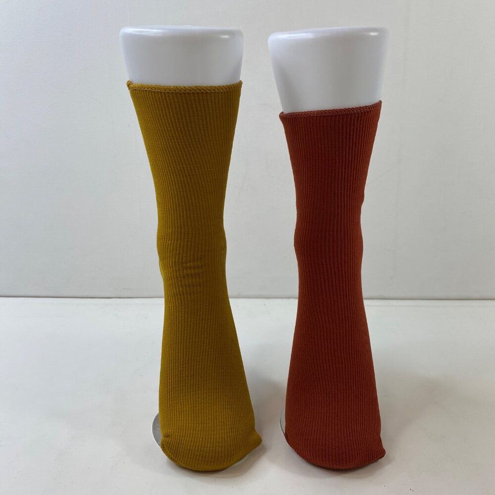Womens Crew Socks Set 2 Solid Ribbed Mustard Yellow Rust Red - Picture 2 of 3